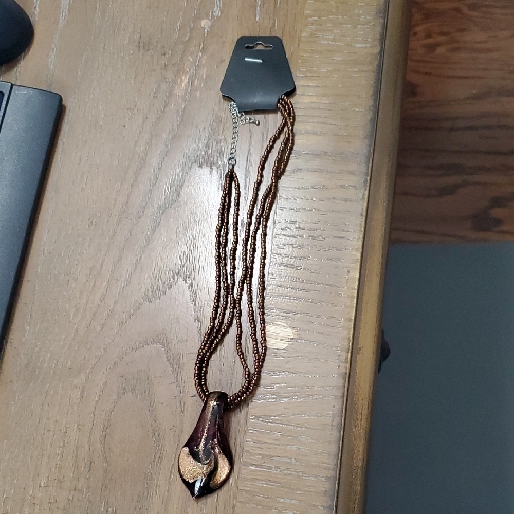 Elegant Brown glass pendant with seed Bead strand Necklace - Picture 2 of 4